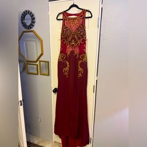 Burgundy and gold dress
